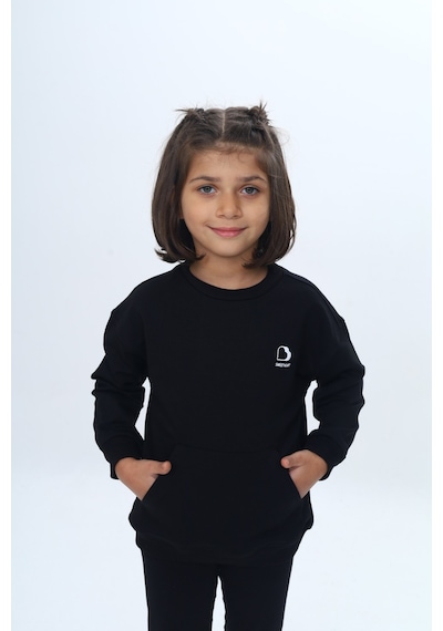 Toontoy Kız Çocuk Mini Kalp Baskılı Sweatshirt Siyah