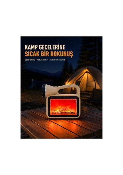 Alev Efektli Solar Lamba Cob Işıklı Taşınabilir Bahçe Kamp Aydınlatma Altın