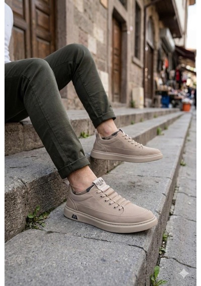 Guja 26y510-2 Rahat Kauçuk Taban Tekstil Lastik Bağcıklı Sneaker Erkek Ayakkabı Bej
