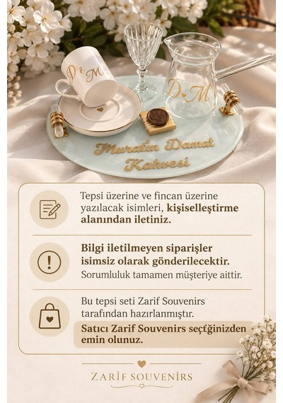 Kişiye Özel Söz Nişan Tepsisi İsimli Kahve Sunum Seti Gelin Damat Kahvesi - 927804590 Diğer