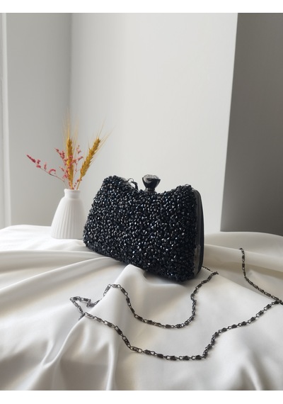 Vivazzaluxe Kristal Taşlı Kadın Abiye, Clutch Çanta Siyah
