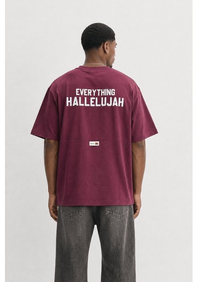 Respire Erkek Hallelujah Baskılı Oversize T-shirt Bordo
