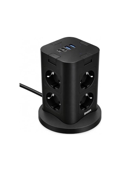 Fulltech Prıme 8 Li Akım Korumalı Kule Priz 3680w - Pd 20w, 1050j Koruma, 2 Usb-c + 2 Usb-a, 4 Bağımsız Güç Anahtarı, 2 Metre Kablolu Dikey Çoklu Priz Grup Priz Kule Tipi Grup Priz