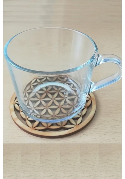Ahşap Bardak Altlığı 6'lı Set Yaşam Çiçeği Bardak Altlığı Bej