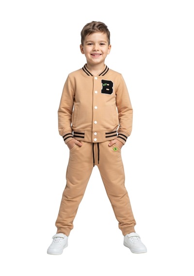 New Kids Erkek Çocuk Eşofman Takımı Bej Mevsimlik Pamuklu Cepli -91217