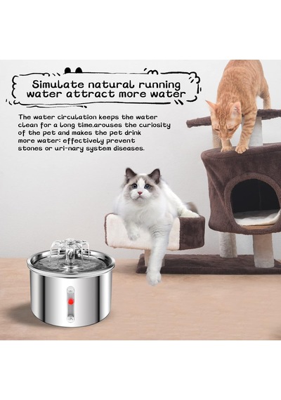 Cat Su Çeşmesi Paslanmaz Çelik, 74 Oz/2l Köpek Su Sebili, Kediler, Köpekler, Çoklu Evcil Hayvanlar İçin Ultra Sessiz Pompalı Ve Su Seviyesi Pencereli Otomatik Pet Su Çeşmesi