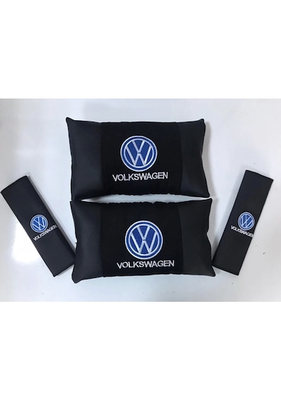 Volkswagen Nakışlı Golf Polo Passat Deri 1 Çift Boyun Yastık Ve 1