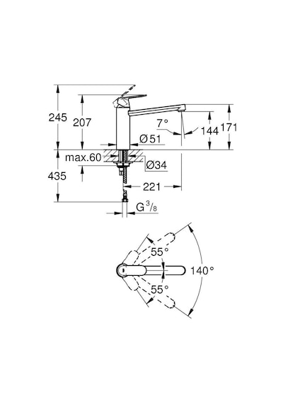 Grohe Eviye Bataryası Döner Borulu Eurosmart Krom - 30193000