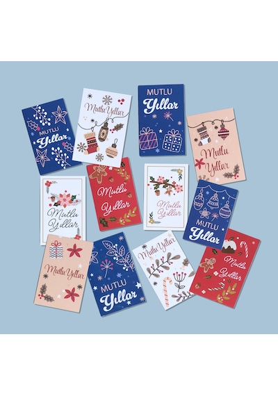Yılbaşı Mutlu Yıllar Yazılı Hediye Kart Seti, Yıldız Temalı Paket