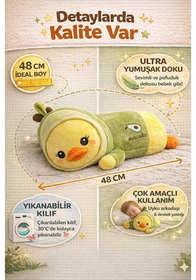48 Cm Peluş Ördek Yastık Uyku Arkadaşı Yumuşak Oyuncak Çocuk Hamile Destek Yeşil Sarı Diğer