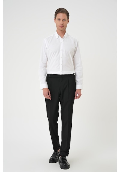 Efor Slim Fit Düğmeli Yaka Dokulu %100 Pamuk Klasik Beyaz 2 Gömlek Gk 726 Beyaz