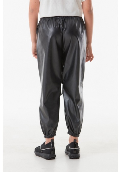 Fullamoda Suni Deri Beli Lastikli Jogger Kız Çocuk Pantolon- Siyah 24MCCK7336204244-Siyah