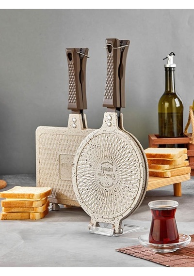 Granit Waffle Ve Tost Tavası Seti Krem Gümüş- Siyah