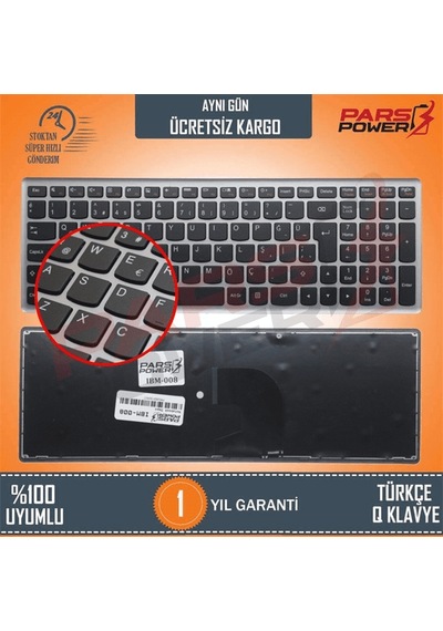 Lenovo Uyumlu P500, Z500, Z500A, Z500G, Z500T Notebook Klavye (Siyah TR) (Pars Power) Gümüş Çerçeve - Siyah 178035