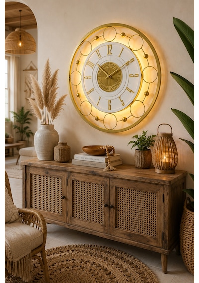 Gold- Nova Galaxy Full Metal - Pilli Led - Metal Ledli Duvar Saati
