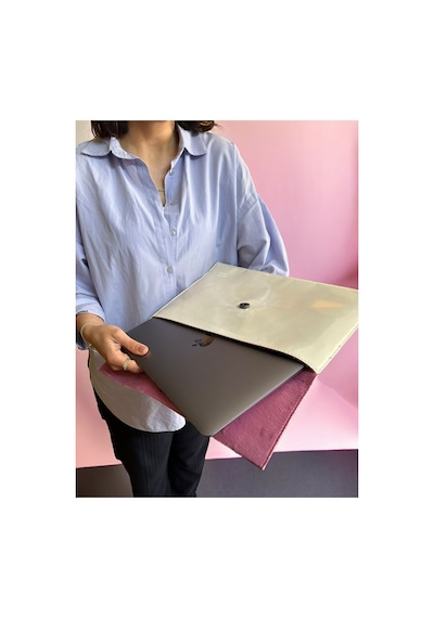 Plush Studıo Istanbul Krem Rugan Laptop Ve Evrak Çantası Fuşya Peluş Astarlı 36 26 Cm Bej Bej