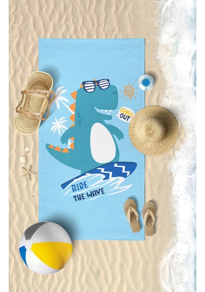 Surf Dino Dijital Baskılı 75x145 Cm Çocuk Plaj Havlusu