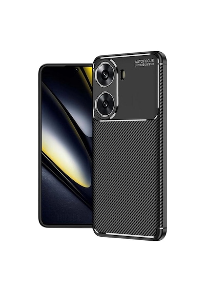 Poco X7 Pro Iron Man Edition Uyumlu Silikon Kılıf Karbon Desenli Kamera Korumalı Kapak Siyah Siyah
