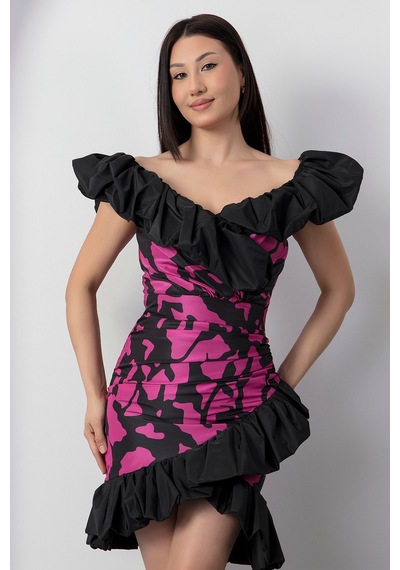 Kalopya Straplez Yaka Fırfırlı Poplin Elbise 1712 Pembe