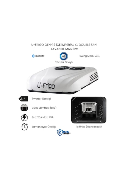 U-frigo Araç Tavan Park Kliması Çift Fanlı 12v 45 Amper Gen-14 İce İmperial Xl Karavan,servis Aracı