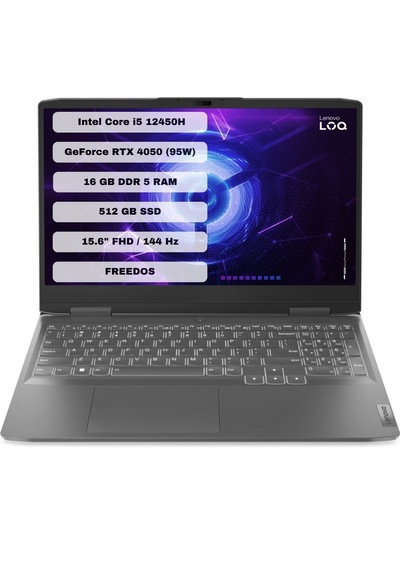 Lenovo LOQ 15IRH8 82XV00FYTX i5-12450H 16 GB 512 GB RTX4050 15.6" Dos FHD Dizüstü Bilgisayar