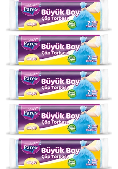 Parex Güçlü Büyük Boy Çöp Torbası Mavi 5'li 65 x 80 CM