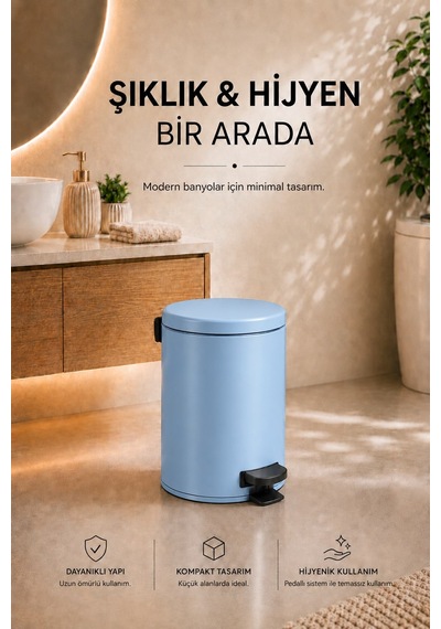 Sas Haus Pedallı Çöp Kovası 3 Litre İç Kovalı Kapaklı Banyo Çöp Kutusu Bebek Mavisi - Elit 7003 Mavi