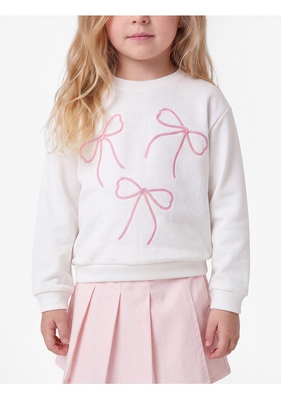 Koton Fiyonk Nakışlı Uzun Kollu Bisiklet Yaka Şardonlu Sweatshirt Ekru 7wmg10155ak