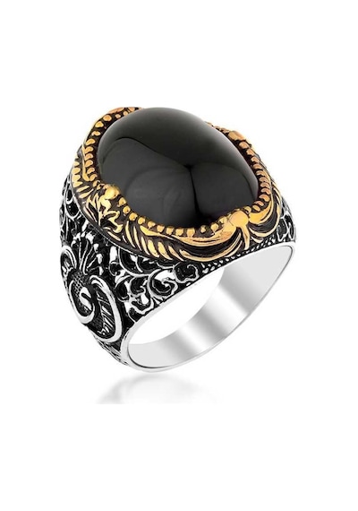 Gümüş Siyah Oniks Taşlı Erkek Yüzük