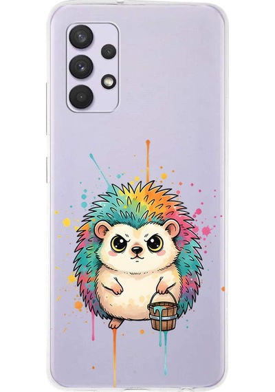 Samsung Galaxy A13 İle Uyumlu Splash Kirpi Tasarımlı Şeffaf Silikon Kılıf Şeffaf