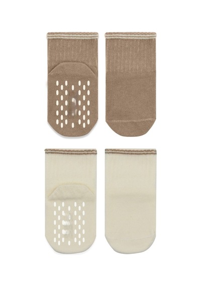 Erturkstore Çemberli Basic Penye Kaymaz Soket Çorap 2li 10146 Kahve Çok Renkli