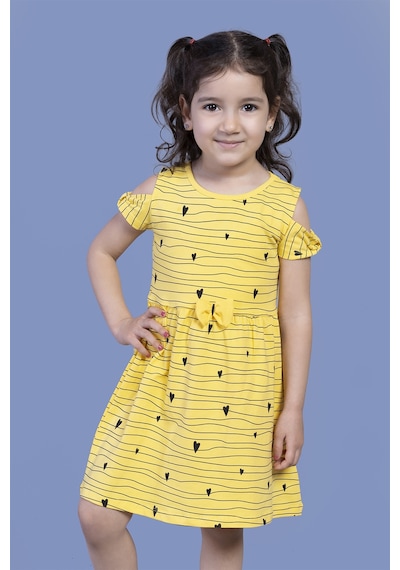 Toontoy Kız Çocuk Kalp Desenli Kolları Detaylı Elbise Açık Pembe