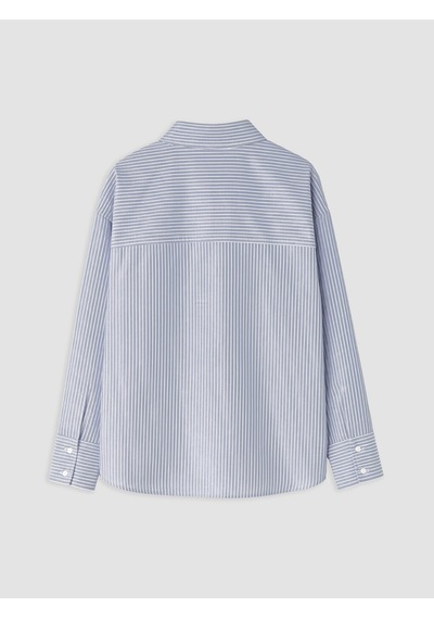 Lcw Vision Lacivert Çizgili Oversize Oxford Kadın Gömlek