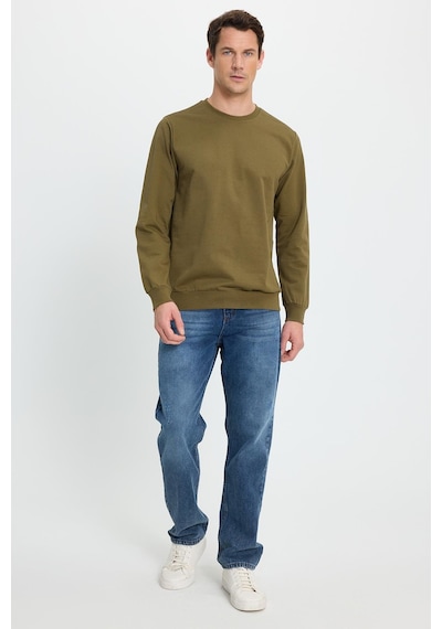 Tudors Erkek Relax Fit Rahat Kesim %100 Pamuk 2 İplik Bisiklet Yaka Haki Sweatshirt-41520 Haki