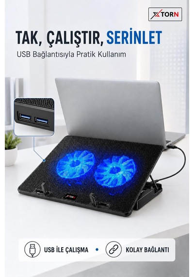 Torn Laptop Soğutucu Çift Fanlı Ayarlanabilir Dizüstü Bilgisayar Soğutma Fanı