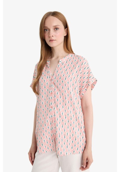 Defacto Regular Fit Apaş Yaka Desenli Kısa Kollu Gömlek I6173az25smpn70 Pembe
