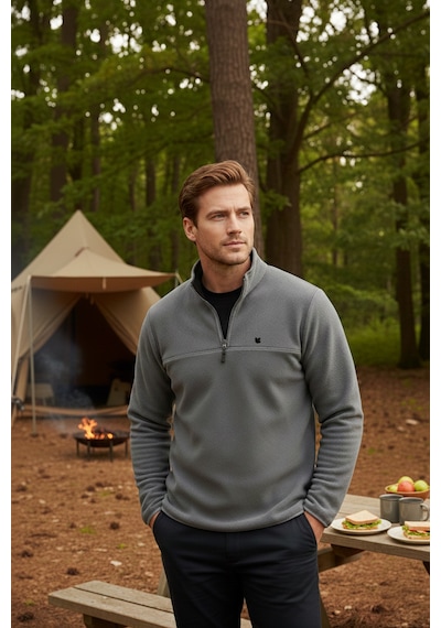 Buratti Slim Fit Anti-Pilling Tüylenme Yapmayan Bato Yaka Kışlık Şardonlu Erkek Polar 5906001 Gri