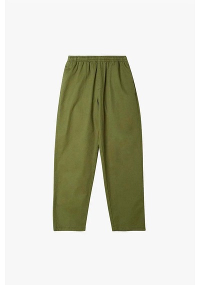 Obey Konforlu Easy Twill Pant: Relaxed Fit, Tam Pamuklu, Elastik Bel Zeytin