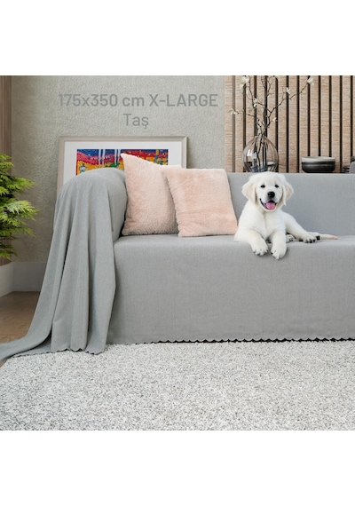 Kaymaz Koltuk Örtüsü Çift Taraflı Mikrofiber Şönil 175x350 Cm Xl- Taş Kedi Köpek Ve Çocuk Dostu Taş