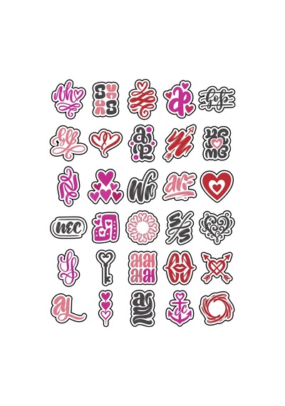 30 Adet Romantik Kaligrafi Aşk Sticker Seti - Laptop Defter Telefon İçin Çok Renkli
