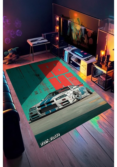 Nissan Gtr R34 Spor Araba Tasarım Yıkanabilir Kaymaz Taban Halı Gnc13