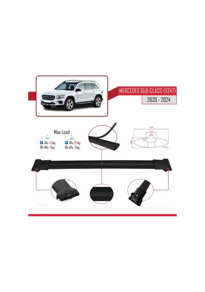 Mercedes Glb-class X247 2020 Ve Sonrası İle Uyumlu Fly Model Ara Atkı Tavan Barı Siyah