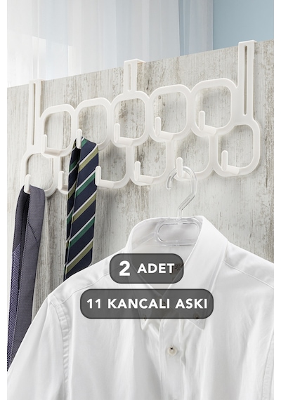 2 Adet 11 Kancalı Çok Amaçlı Kapı Arkası Askısı Pratik Askılık Kapı Askısı Tüm Kapılar İle Uyumlu Beyaz
