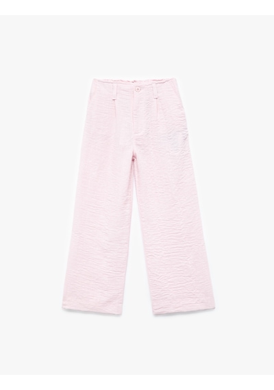 Koton Keten Görünümlü Dokulu Cepli Geniş Paça Pantolon Pembe 5skg40129aw Gül
