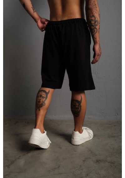 Assema Unisex İki İplik Düz Oversize Şort - Siyah Çok Renkli