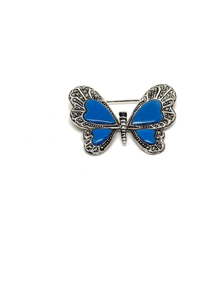 Oya Silver Markazit Taşlı Gümüş Kelebek Broş 83458385348 Mavi