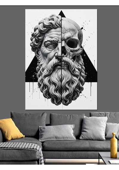 Ahşap Tablo Geometrik Antik Heykel Başı