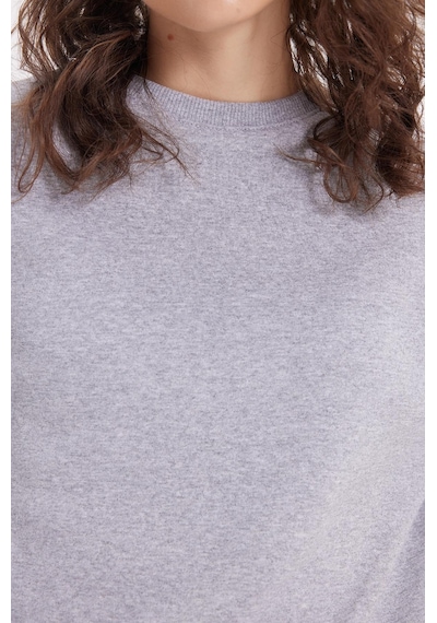 Tudors Kadın Oversize Geniş Kesim Pamuklu Bisiklet Yaka Gri Sweatshirt-39925 Gri