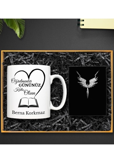 Kişiye Özel Öğretmenler Günü Kupa & Mikail Melek Kolye Hediye Set