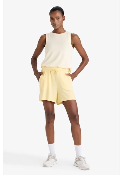 Defacto Defactofit Standart Fit Sporcu Kısa Paça Ribana Şort F6898ax25smyl252 Sari